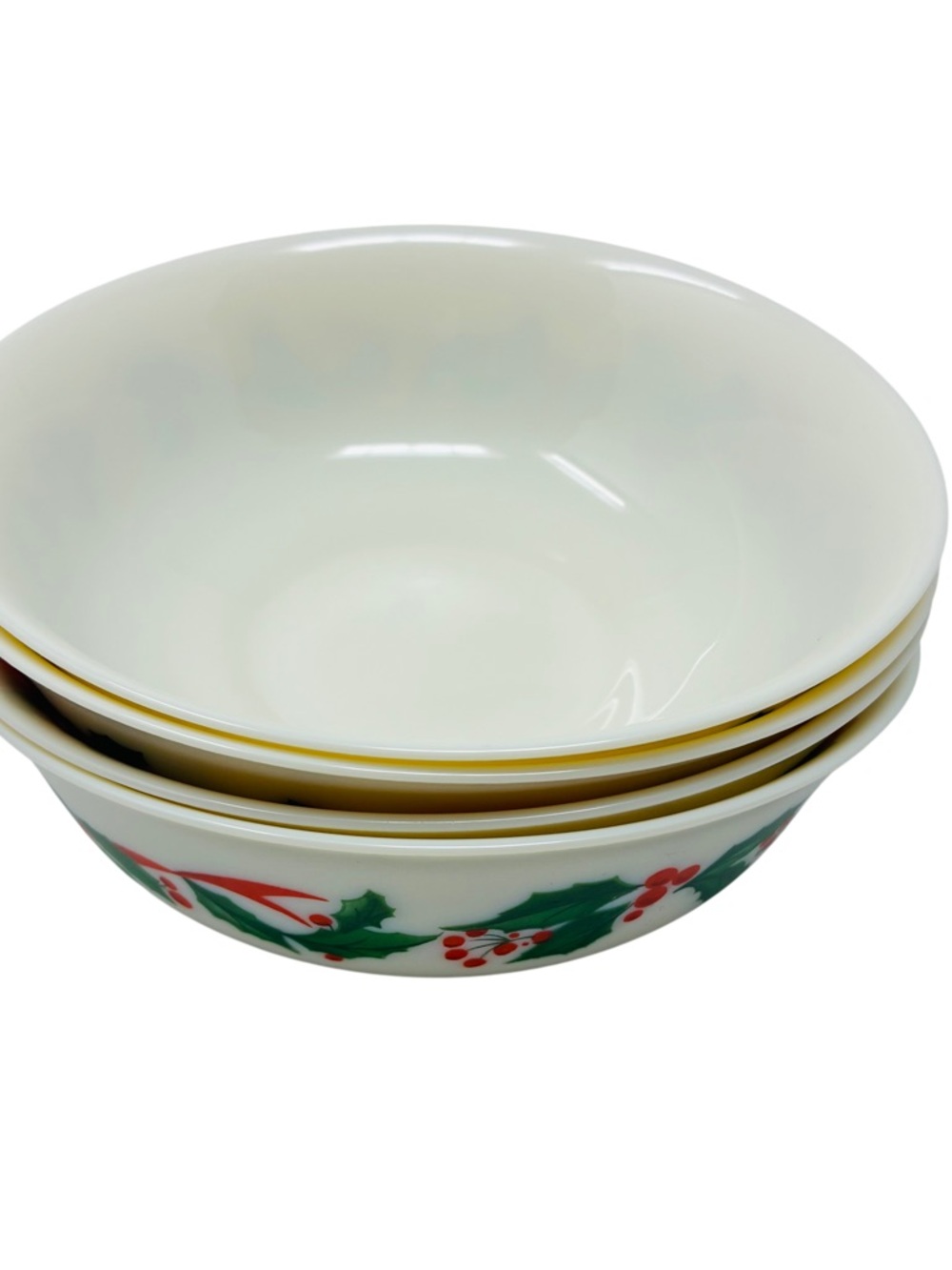 VTG Milk Glass Christmas Cereal Soup Bowl 6" Holly Berry Arcopal
France Lot Of 4